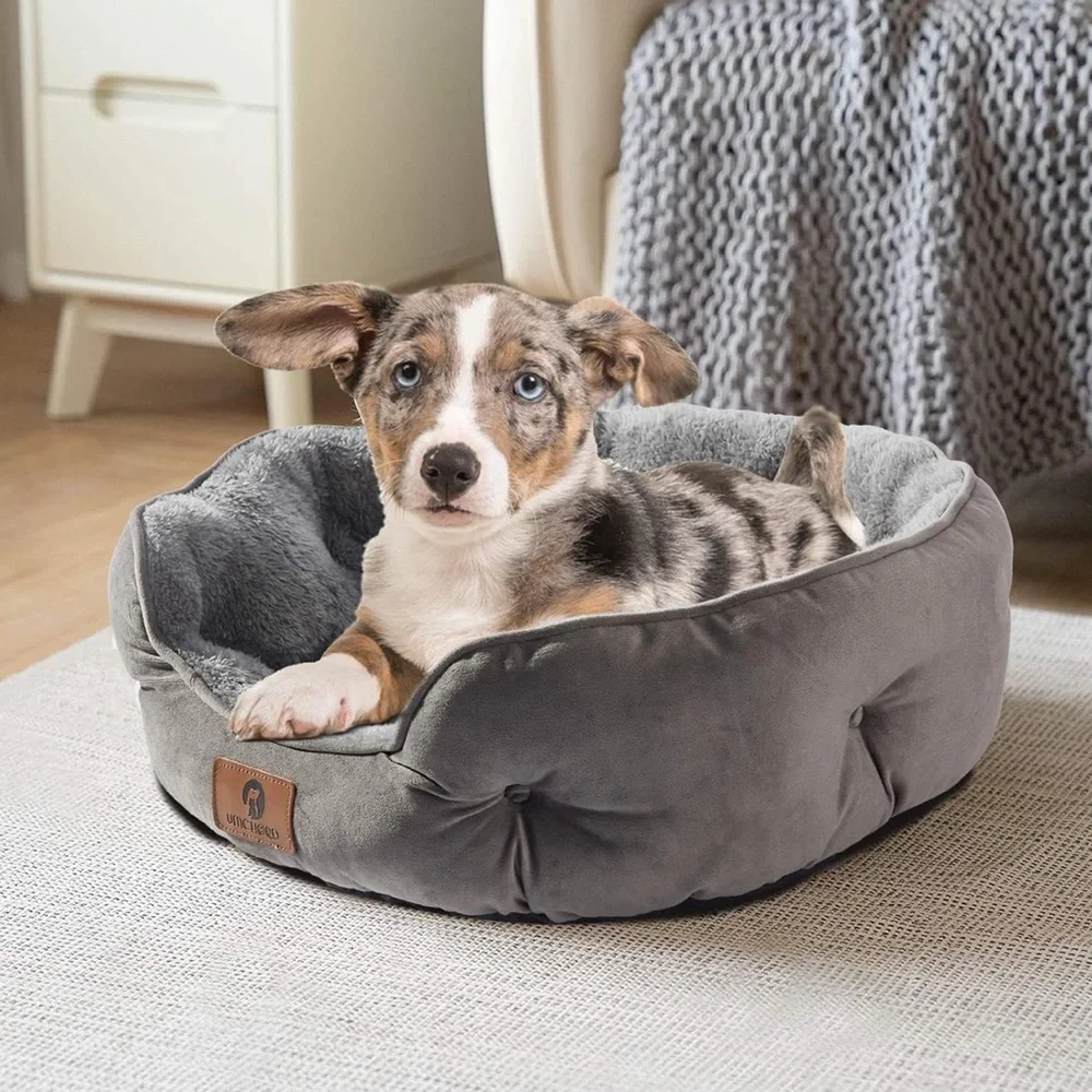 Asvin Grey Plush Pet Bed, 20 inches